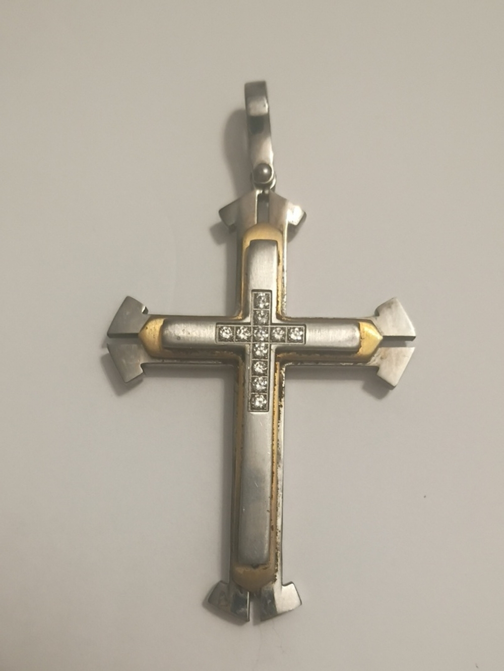Laurence Foss Designer Sterling Silver Gold Tone  Crystal Cross Signed